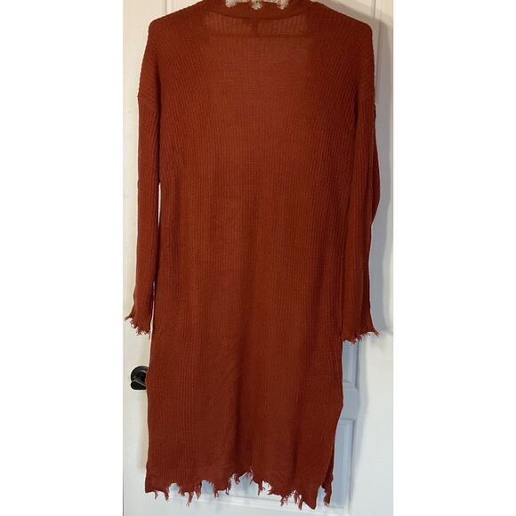 Derek Heart Rust Brown Open Front Distressed edges Long XL - Picture 4 of 9